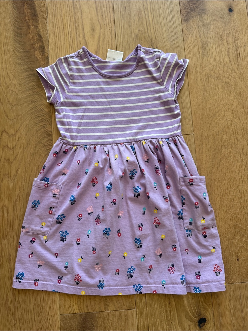 Hanna Andersson Lilac Striped Bodice Floral Pocket Dress